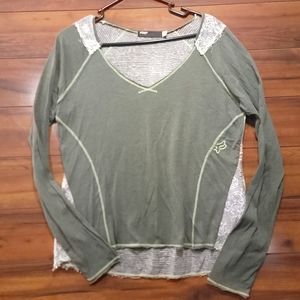 FOX Racing Long Sleeve Shirt Grunge Fray Lace Green Woman's Sz M Medium
